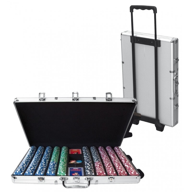 VALIGIA IN ALLUMINIO DA 1000 CHIPS VUOTA CON TROLLEY