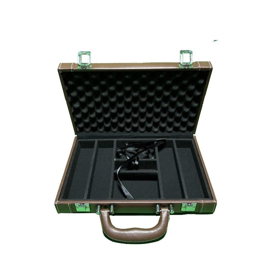 VALIGIA IN SIMILPELLE MARRONE DA 200 CHIPS VUOTA aperta